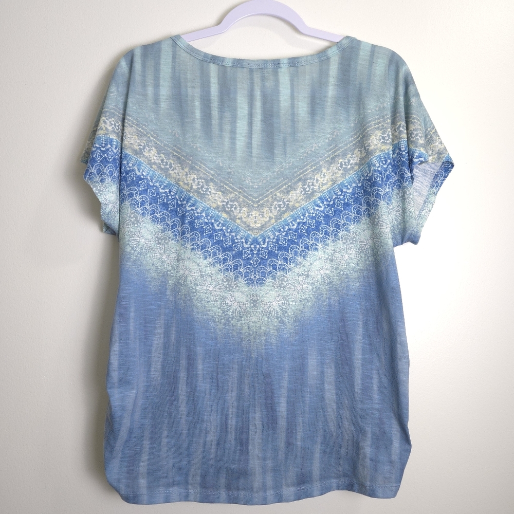 Democracy Ombré Tie Dye‎ Print Slub Knit Knot-Front Tee XL - Picture 6 of 9